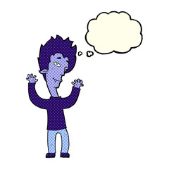 cartoon vampire man with thought bubble