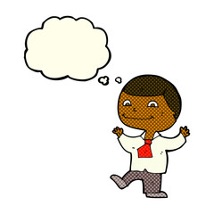 Obraz premium cartoon happy boy with thought bubble