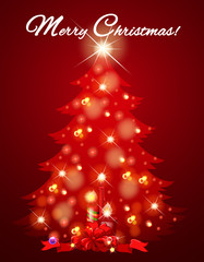 Christmas card with tree full of light