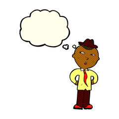 cartoon man wearing hat with thought bubble