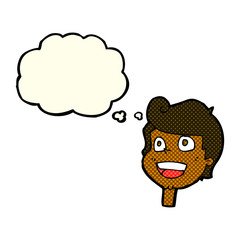 cartoon happy face with thought bubble