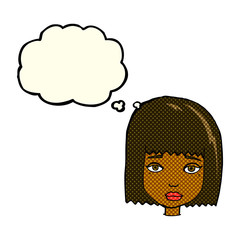 cartoon female face with thought bubble