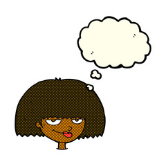 cartoon mean female face with thought bubble