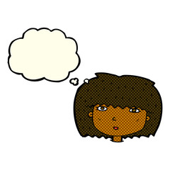 cartoon female face with thought bubble