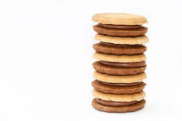Tower of chocolate sandwich biscuits