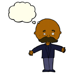 Obraz na płótnie Canvas cartoon bald man with open arms with thought bubble