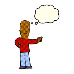 cartoon tough guy pointing with thought bubble