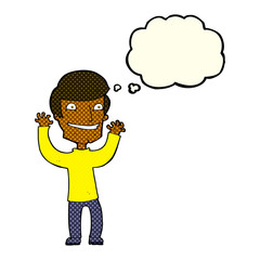 cartoon excited man with thought bubble