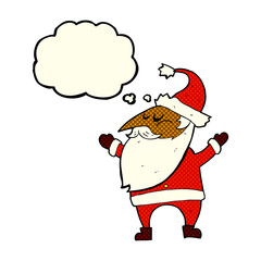 cartoon santa claus with thought bubble