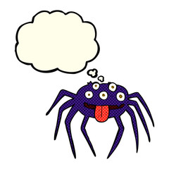 cartoon gross halloween spider with thought bubble
