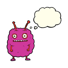 cartoon funny alien monster with thought bubble