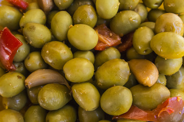 Olives marinated with garlic and peppers