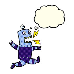 cartoon terrified robot with thought bubble