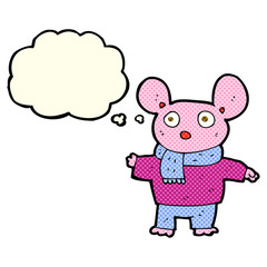 cartoon mouse in clothes with thought bubble