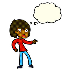 Obraz na płótnie Canvas cartoon woman pointing with thought bubble