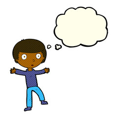 cartoon startled boy with thought bubble