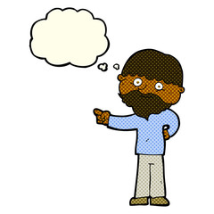 cartoon bearded man pointing with thought bubble