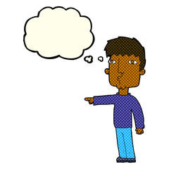 cartoon pointing man with thought bubble