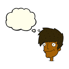 cartoon smiling man with thought bubble