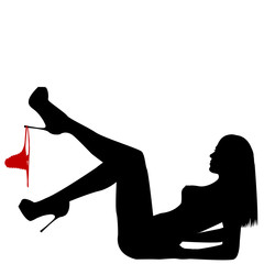 Obrazy na Plexi  Sylwetka kobiety z tyłu z majtkami wiszącymi na nodze