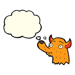 cartoon happy fox with thought bubble