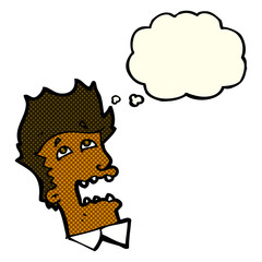 cartoon frightened man with thought bubble