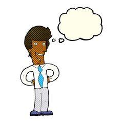 cartoon happy man with thought bubble