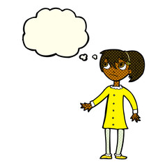 cartoon worried girl with thought bubble