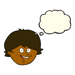 cartoon happy boy face with thought bubble