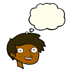 cartoon happy boy face with thought bubble