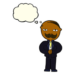 cartoon old man with mustache with thought bubble