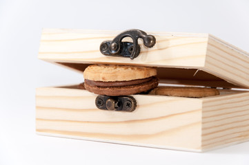 Chocolate biscuits in the wooden retro box