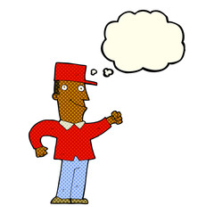 cartoon man punching air with thought bubble
