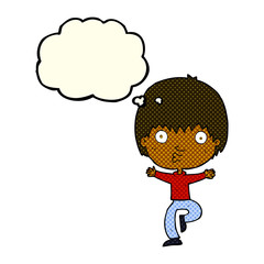 cartoon excited boy with thought bubble