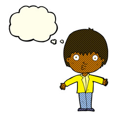 cartoon amazed boy with thought bubble
