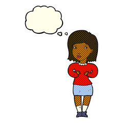 cartoon woman making excuses with thought bubble