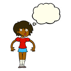 cartoon surprised woman with thought bubble