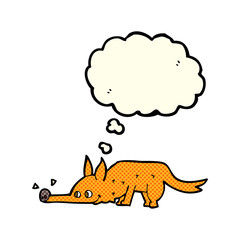 cartoon fox sniffing floor with thought bubble