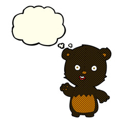 cartoon waving black bear cub with thought bubble