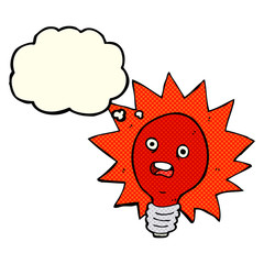 cartoon red lightbulb with thought bubble
