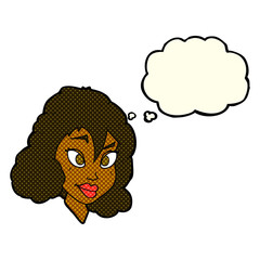 cartoon pretty woman with thought bubble
