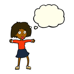 cartoon surprised woman with thought bubble