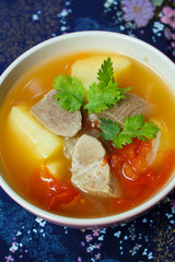 Delicious pork stew soup with vegetables.