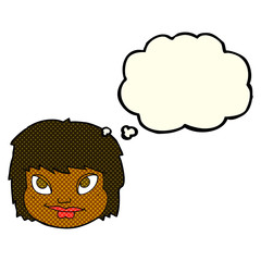 cartoon female face with thought bubble