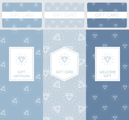 Naklejka na ściany i meble Set of Branding and Packaging Design Elements. Vector Outline Diamond Patterns and Labels, Gift Cards and Certificates