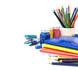 Fototapeta premium Group of stationery tools on white background