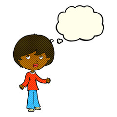 Obraz premium cartoon woman thinking with thought bubble