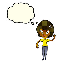 Obraz premium cartoon pretty woman waving with thought bubble