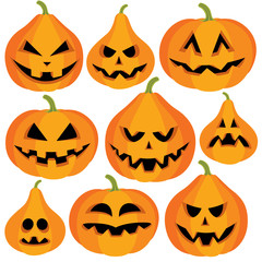 Halloween pumpkins with different face expression