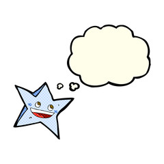 cartoon happy star character with thought bubble